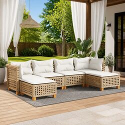 Garden Sofa Set 6 Piece Outdoor Furniture Patio Seating with Cushions Beige