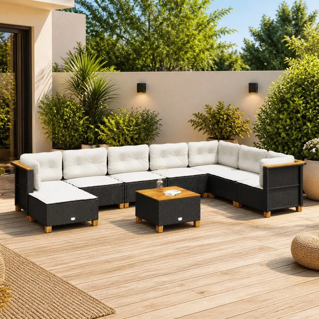Garden Sofa Set Black 9 Piece Outdoor Furniture Patio Seating with Cushions