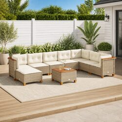 9 Piece Beige Garden Sofa Set with Modular Design