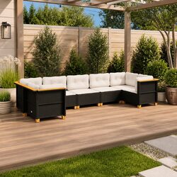 Garden Sofa Set 7 Piece Outdoor Furniture Patio Sectional Black with Cushions