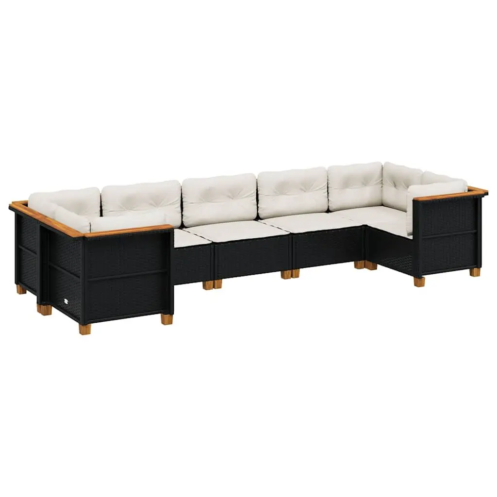 Garden Sofa Set Black 7 Piece Outdoor Modular Sectional with Cushions