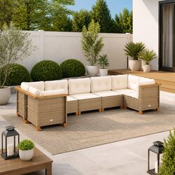 Concise 7 Piece Beige Outdoor Modular Sofa Set