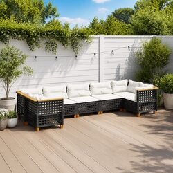 Garden Sofa Set 7 Piece Outdoor Furniture Patio Black Poly Rattan with Cushions