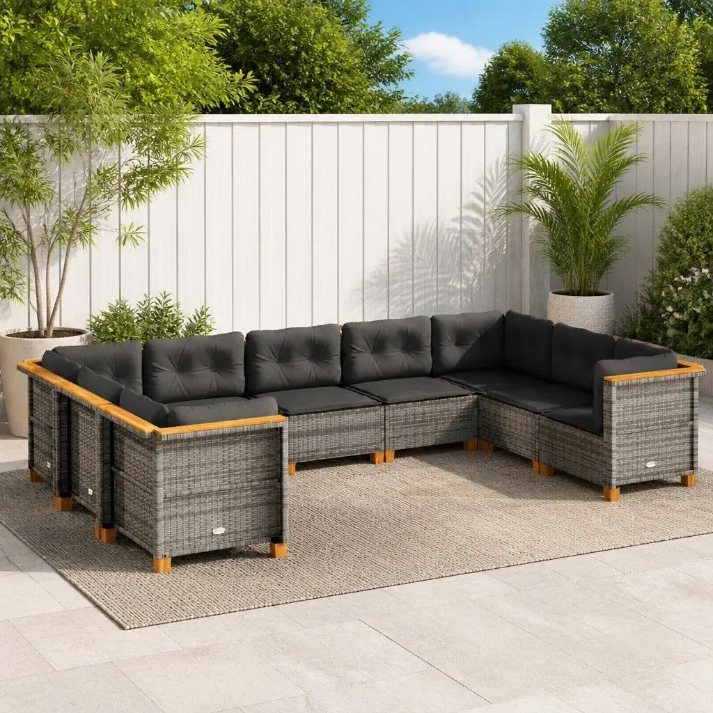 Garden Sofa Set Grey 9 Piece Modular Outdoor Furniture with Cushions