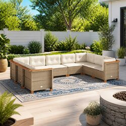 Outdoor Garden Sofa Set 9 Piece Modular Patio Furniture with Cushions Beige