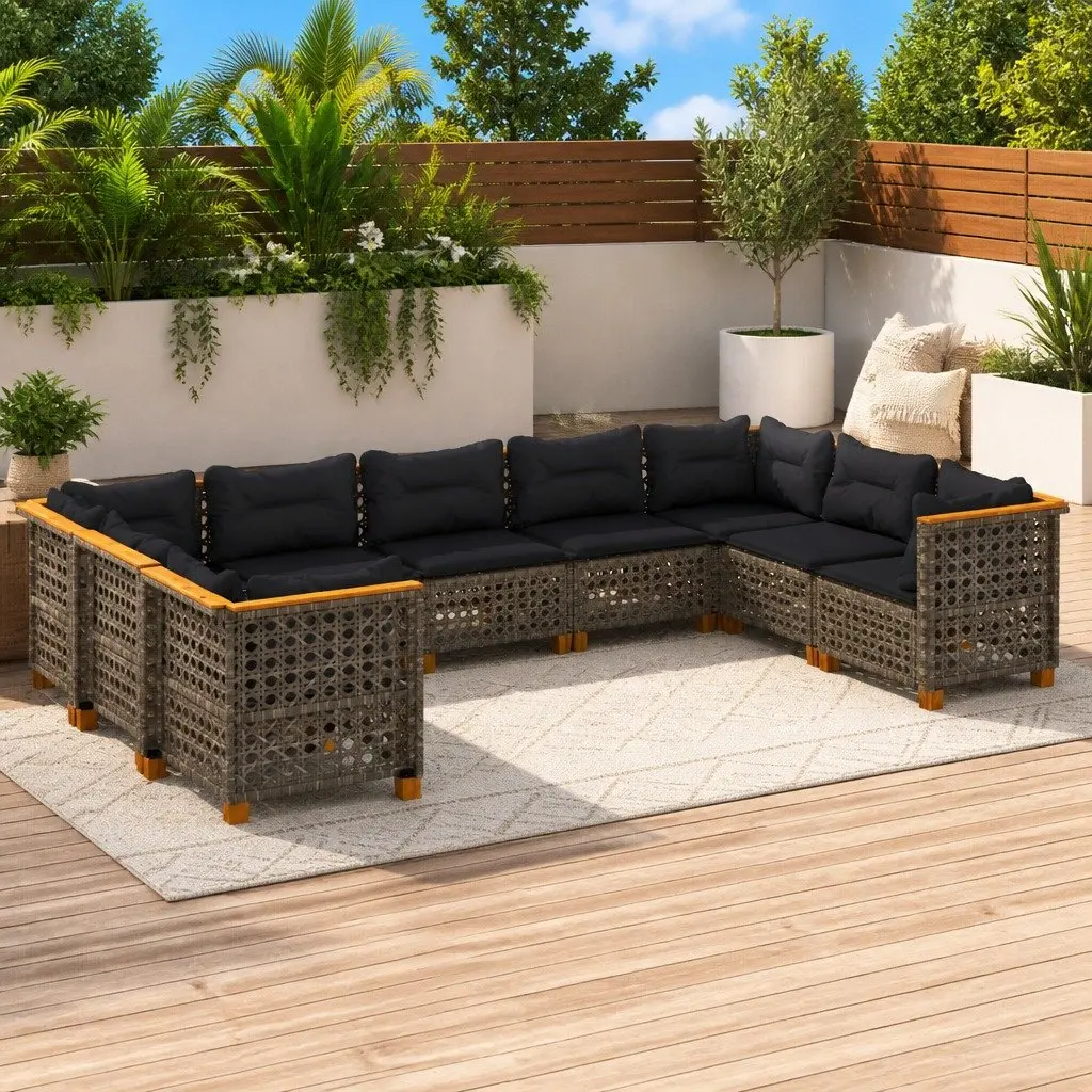 Garden Sofa Set Grey 9 Piece Modular Outdoor Furniture Poly Rattan Seating