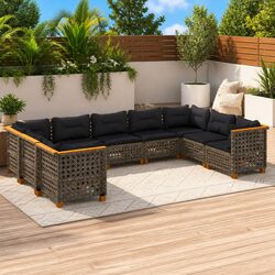 Garden Sofa Set 9 Piece Outdoor Furniture Grey Poly Rattan Modular Patio Seating