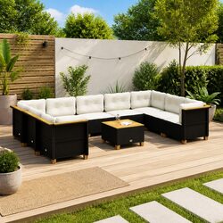 Garden Sofa Set 10 Piece Outdoor Furniture Black Poly Rattan Modular Patio