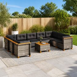 Garden Sofa Set 10 Piece Outdoor Furniture Grey Poly Rattan with Cushions Patio