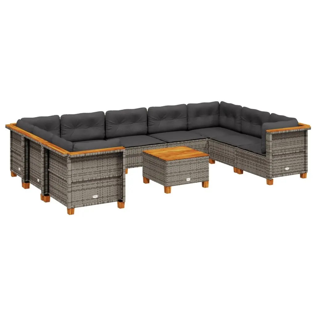 Garden Sofa Set 10 Piece Outdoor Furniture Grey Poly Rattan with Cushions Patio