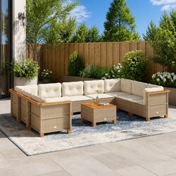 Garden Sofa Set 10 Piece Outdoor Furniture Beige Poly Rattan Modular Patio