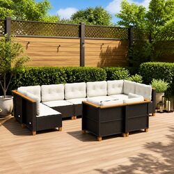 Garden Sofa Set 9 Piece Outdoor Furniture with Cushions Black Rattan Patio