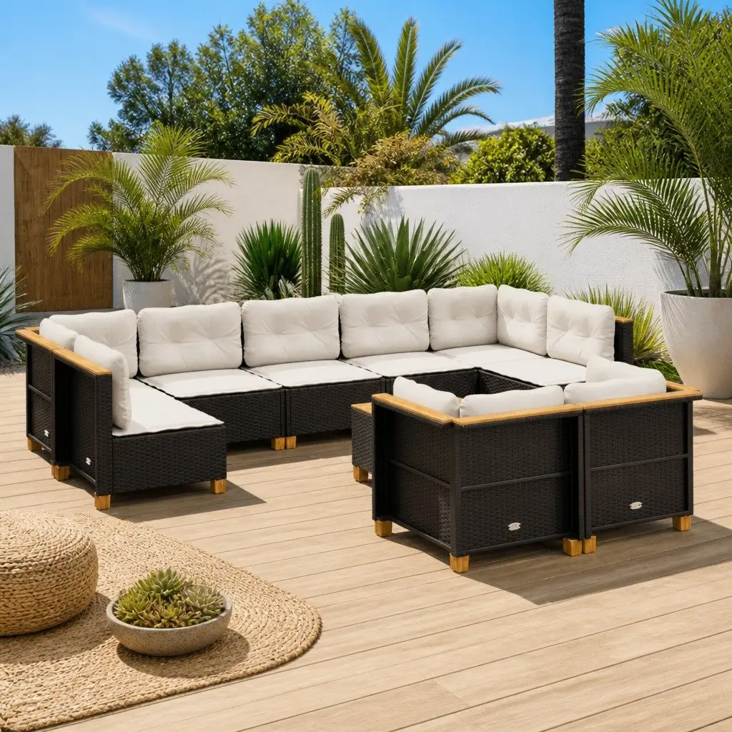 10 Piece Garden Sofa Set Outdoor Furniture Patio Lounge Seating Black with