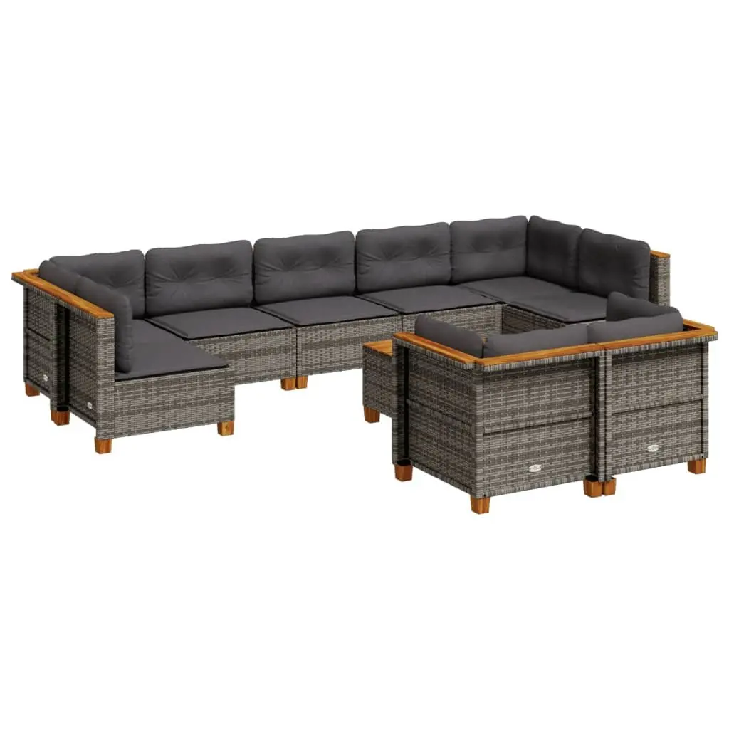 Garden Sofa Set 10 Piece Outdoor Furniture Grey Poly Rattan Patio Seating