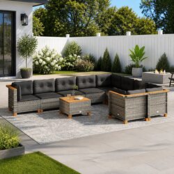 Concise 10-Piece Outdoor Grey Sofa Set for Relaxation