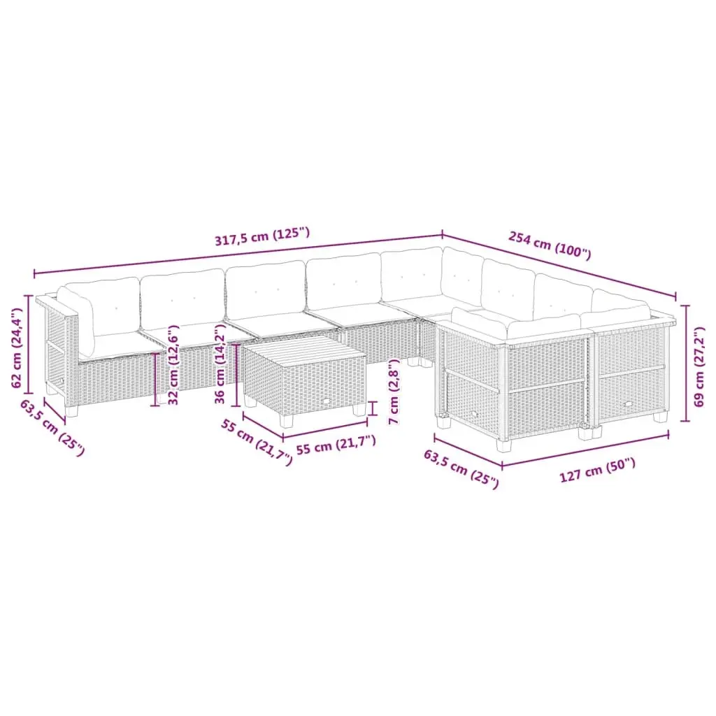 Garden Sofa Set 10 Piece Outdoor Furniture Grey Poly Rattan Patio Lounge