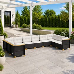 Garden Sofa Set 10 Piece Outdoor Furniture Patio Seating Black Poly Rattan