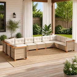 Garden Sofa Set 10 Piece Outdoor Furniture Beige with Cushions Patio Seating