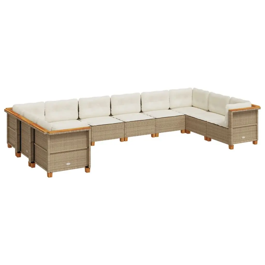 Garden Sofa Set 10 Piece Outdoor Furniture Beige with Cushions Patio Seating
