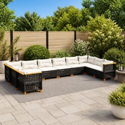 Outdoor Garden Sofa Set 10 Piece Patio Furniture with Cushions Black Modular