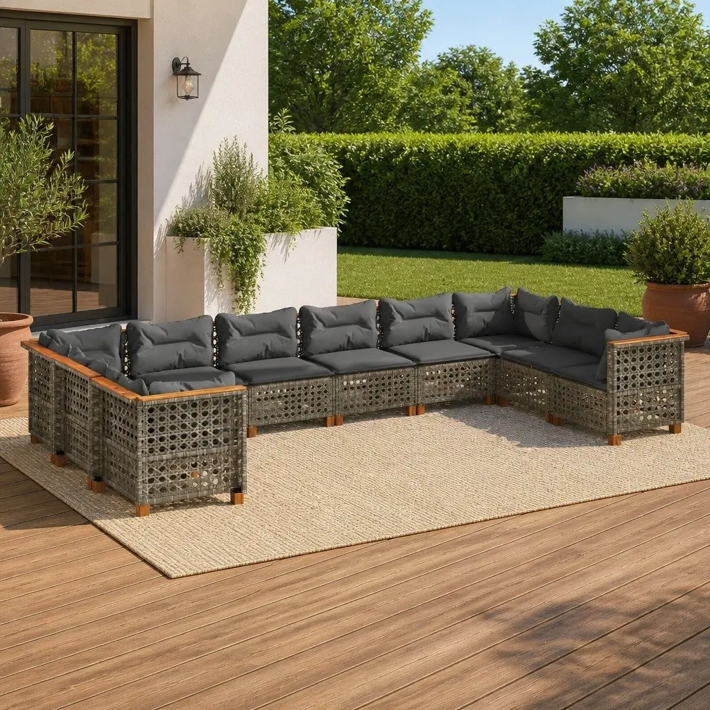 Garden Sofa Set 10 Piece Outdoor Furniture Grey Poly Rattan Modular Cushions