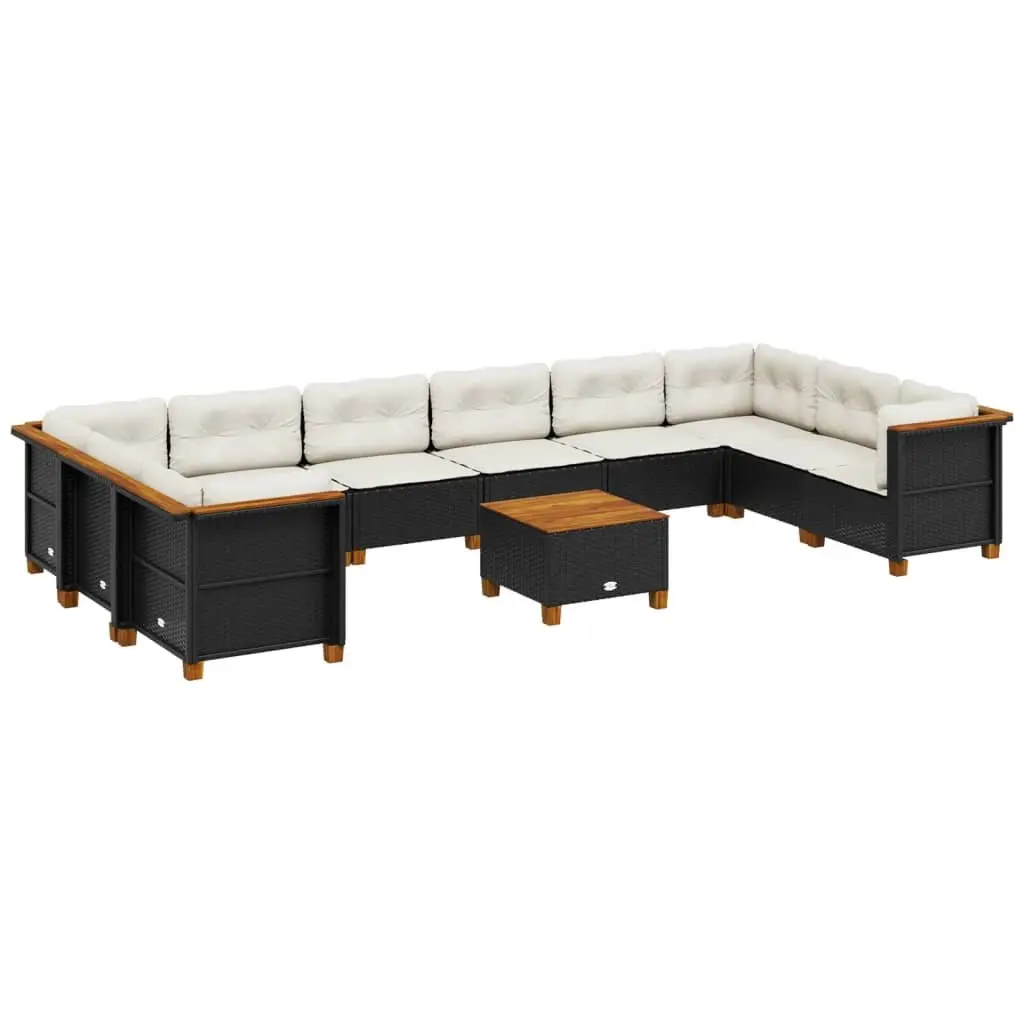 Outdoor Garden Sofa Set 11 Piece Poly Rattan Furniture with Cushions Black Patio