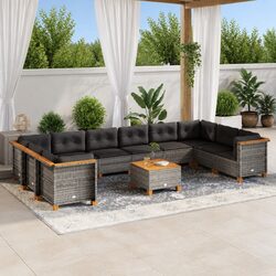 Compact 11 Piece Garden Sofa Set with Acacia Wood Tabletop
