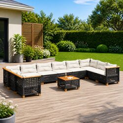 Garden Sofa Set 11 Piece Outdoor Furniture Patio Lounge Black Rattan Modular
