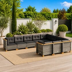 Garden Sofa Set 10 Piece Outdoor Furniture Grey with Cushions Modular Patio