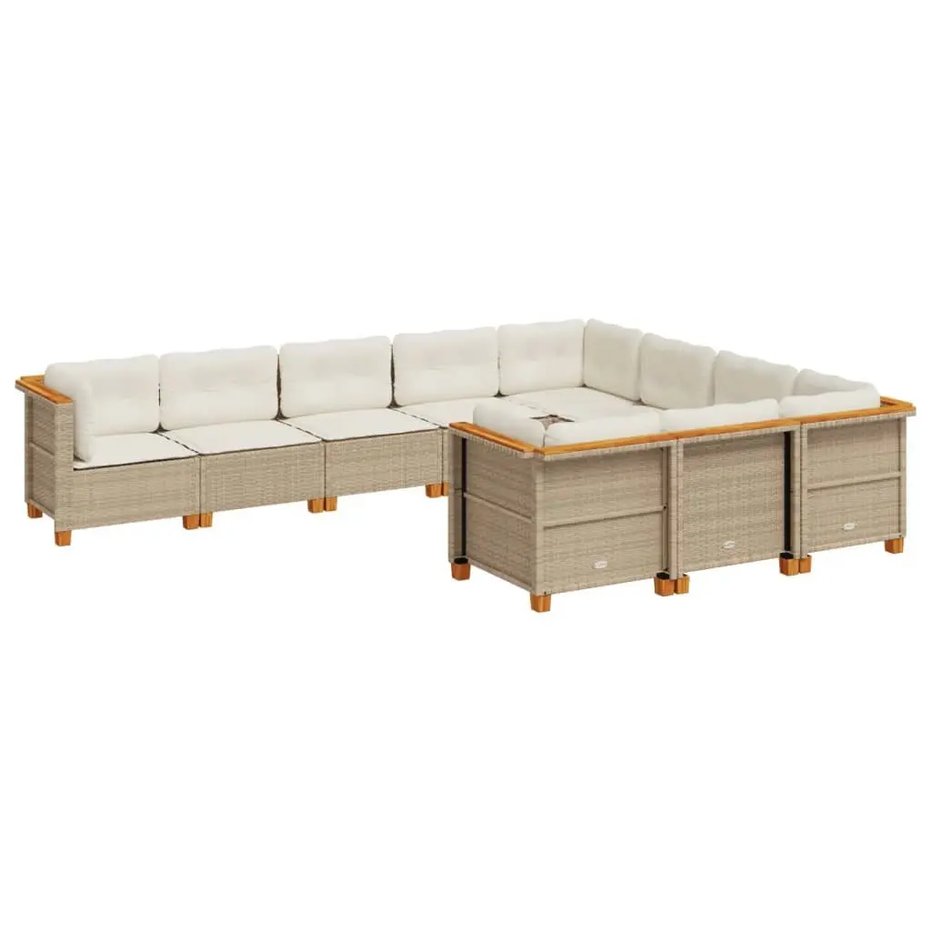 Garden Sofa Set 10 Piece Outdoor Furniture Patio Seating Beige with Cushions
