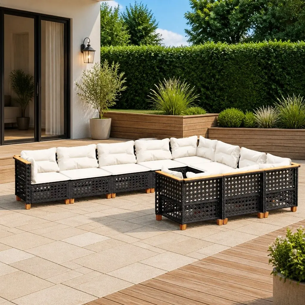 Garden Sofa Set 10 Piece Outdoor Patio Furniture Black Rattan Modular Sectional