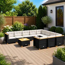 Outdoor Garden Sofa Set 11 Piece Black Poly Rattan Furniture Patio Lounge