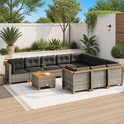 Concise 11 Piece Grey Garden Sofa Set with Cushions
