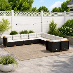Garden Sofa Set 10 Piece Outdoor Furniture Black Poly Rattan Modular Patio