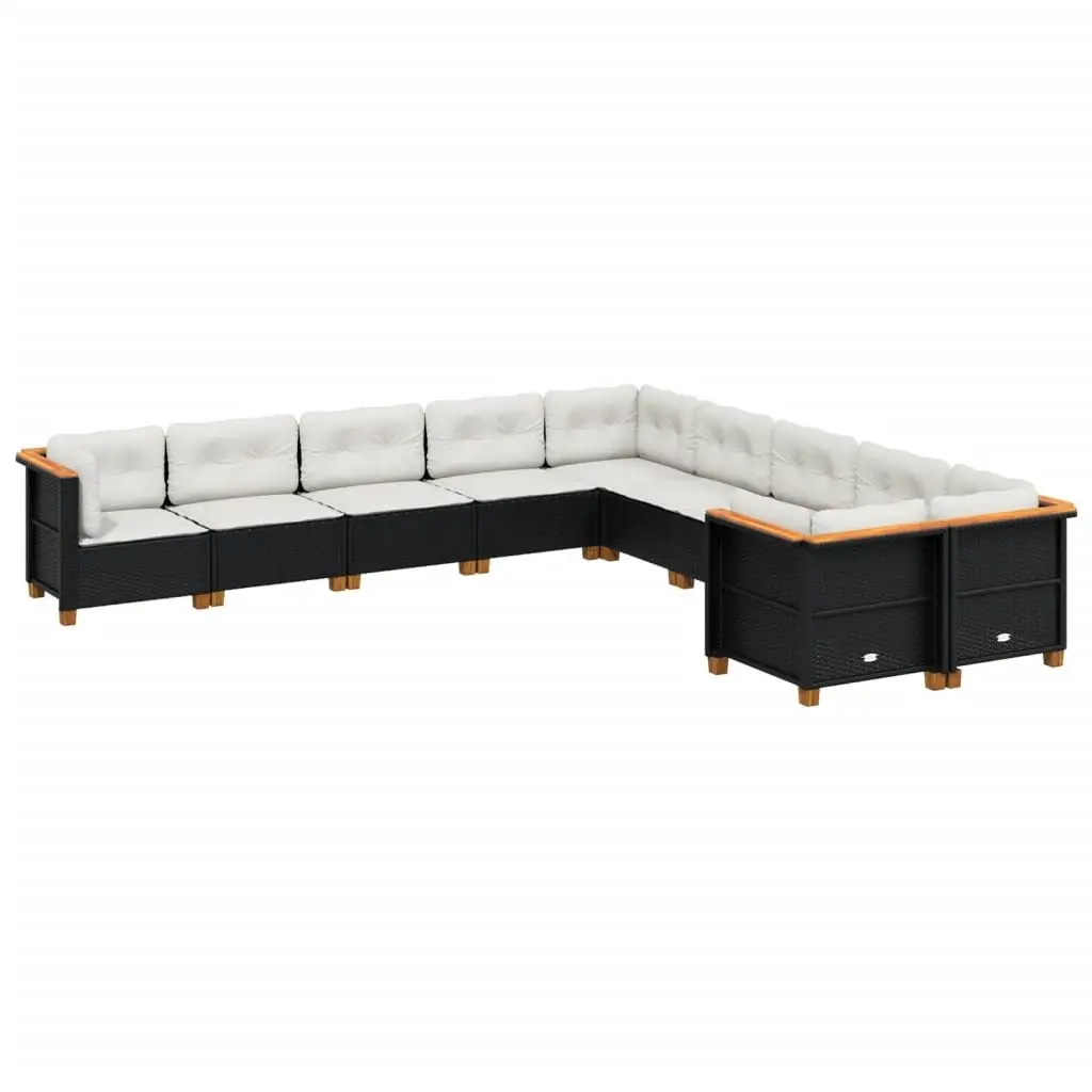 Garden Sofa Set 10 Piece Outdoor Furniture Black Poly Rattan Modular Patio