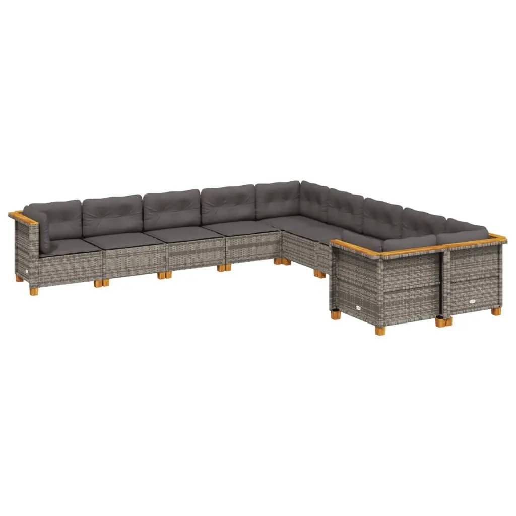 10 Piece Garden Sofa Set Grey Modular Outdoor Patio Furniture with Cushions