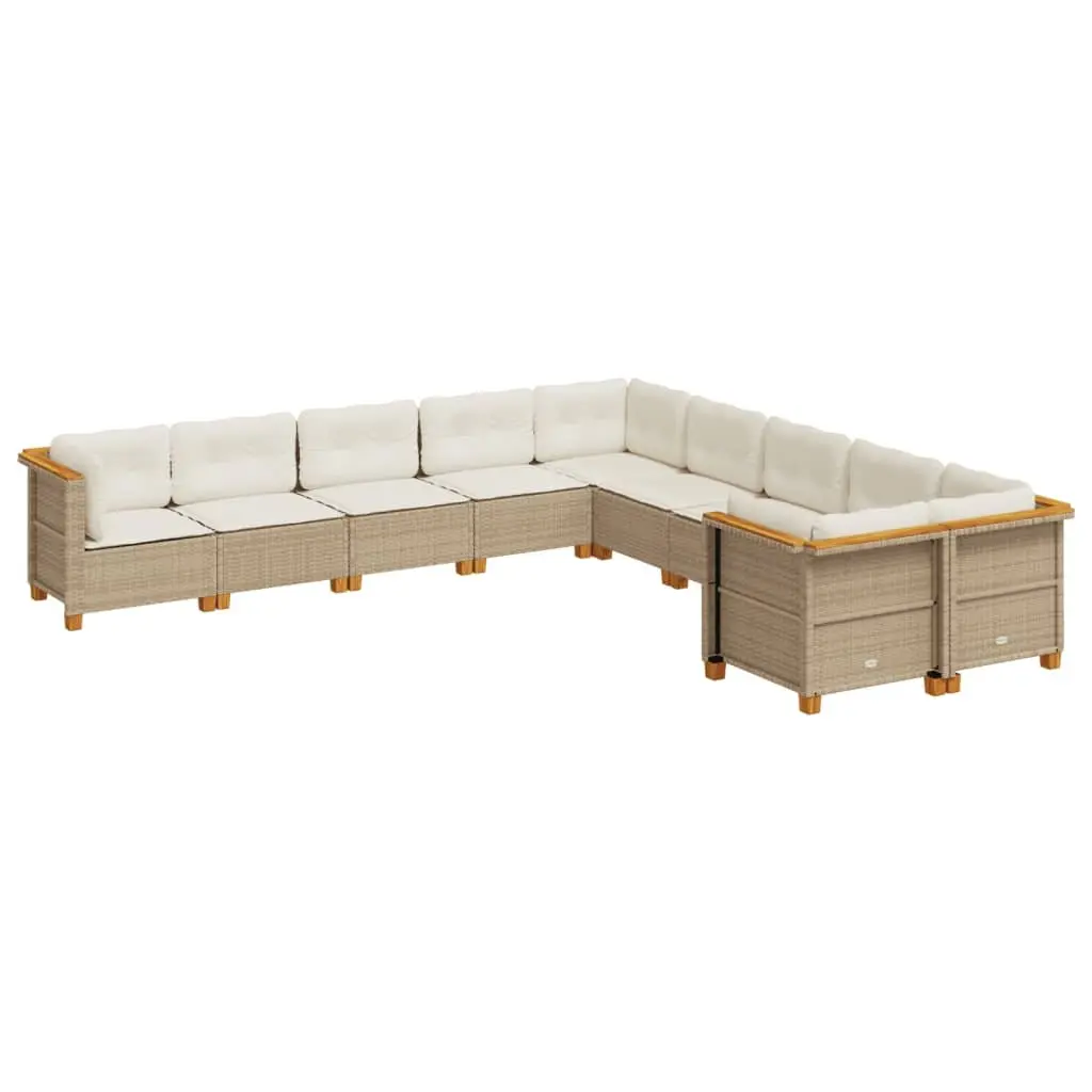 Garden Sofa Set 10 Piece Outdoor Furniture Beige Poly Rattan Modular with