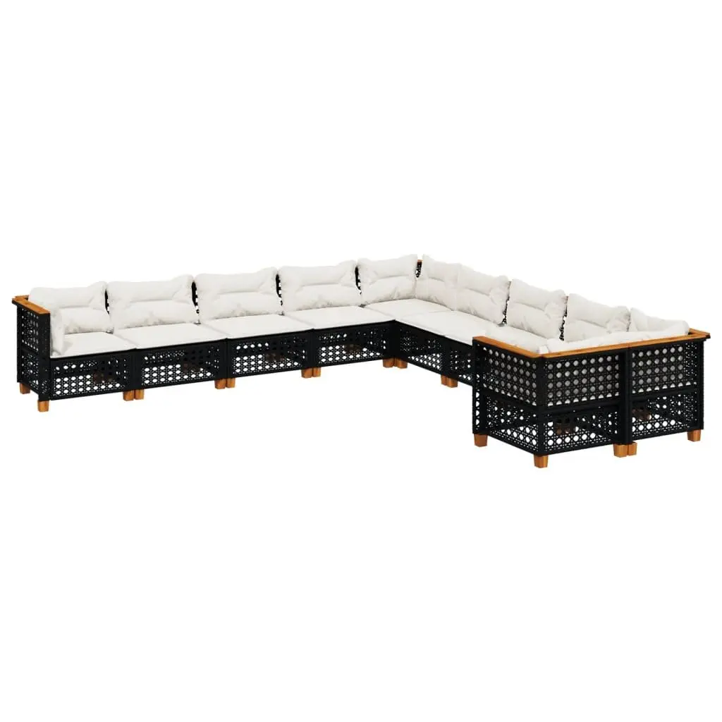 10 Piece Modular Garden Sofa Set Black PE Rattan with Cushions