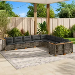 Garden Sofa Set 10 Piece Outdoor Furniture with Cushions Grey Poly Rattan