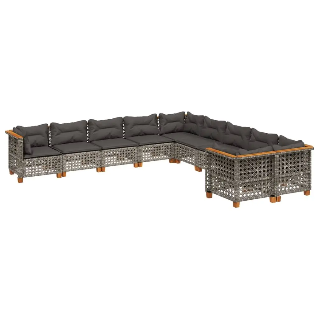 Garden Sofa Set 10 Piece Outdoor Furniture with Cushions Grey Poly Rattan