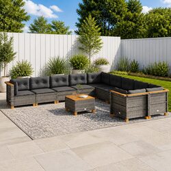 Outdoor Garden Sofa Set 11 Piece Grey Poly Rattan Patio Furniture with Cushions