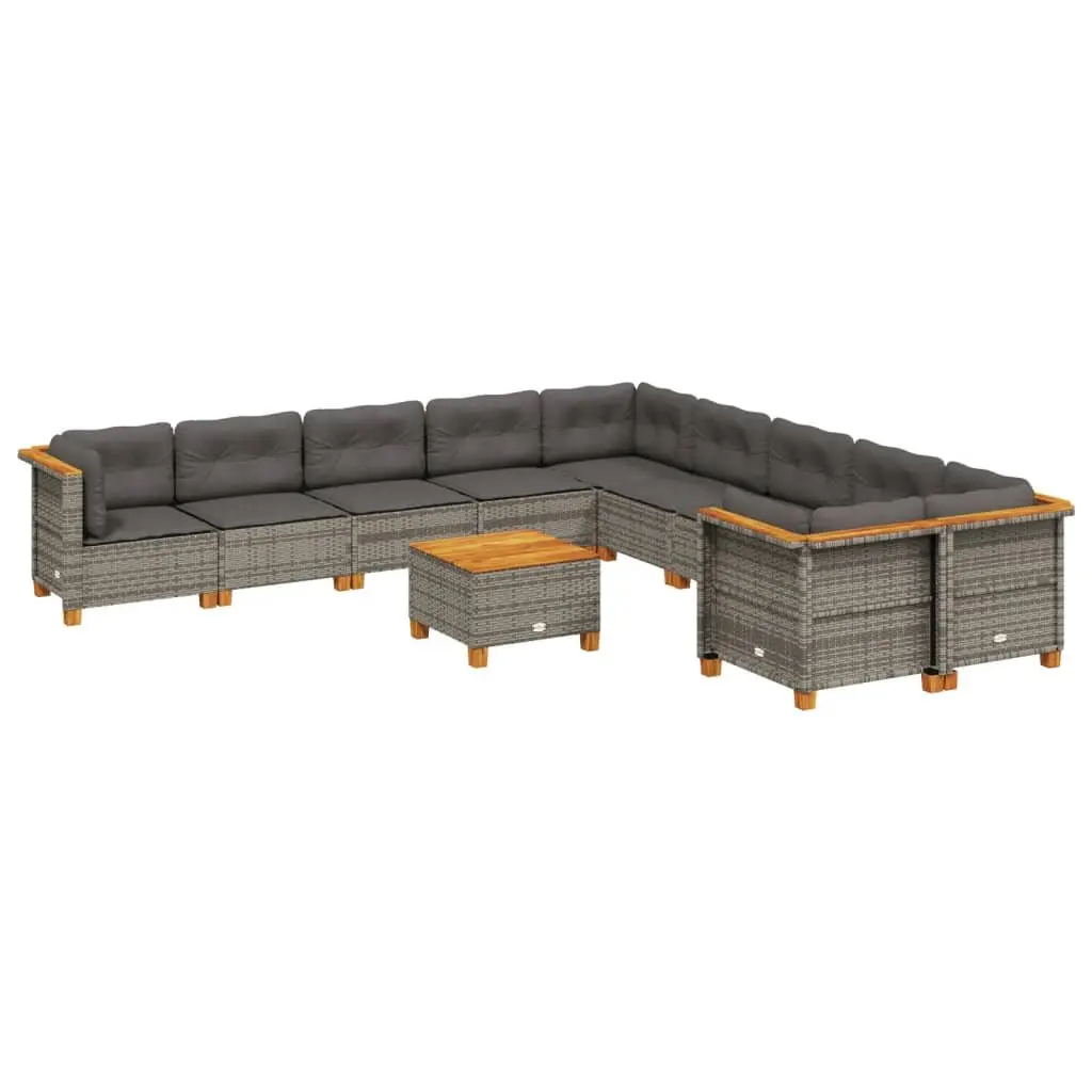 Outdoor Garden Sofa Set 11 Piece Grey Poly Rattan Patio Furniture with Cushions