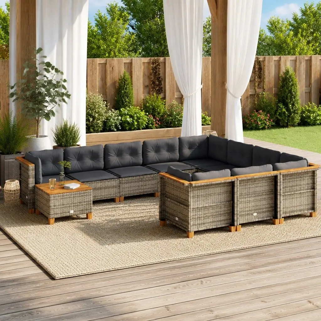 Garden Sofa Set 11 Piece Grey Outdoor Furniture Modular Patio Seating with