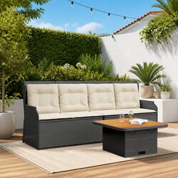 3 Piece Garden Lounge Set Outdoor Patio Furniture with Cushions Black Rattan