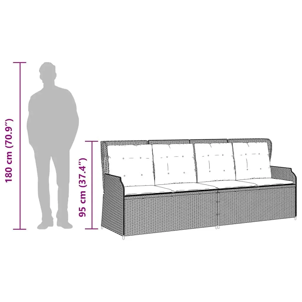 3 Piece Outdoor Lounge Set Grey with Cushions Adjustable Backrest Poly Rattan Table