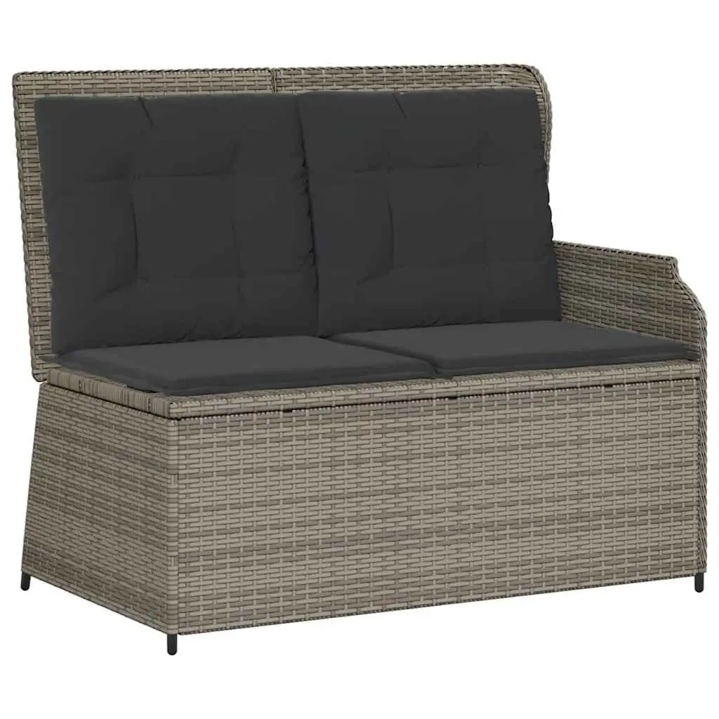 3 Piece Outdoor Lounge Set Grey with Cushions Adjustable Backrest Poly Rattan Table
