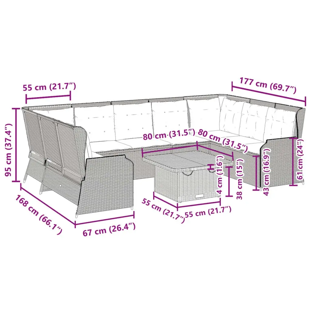 Garden Lounge Set 7 Pieces Grey Poly Rattan Outdoor Furniture Patio with