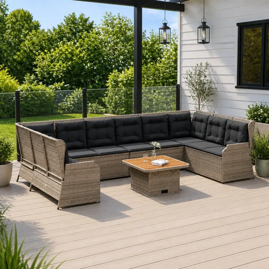 Garden Lounge Set Grey 7 Piece Outdoor Furniture Poly Rattan Patio Sofa Chair