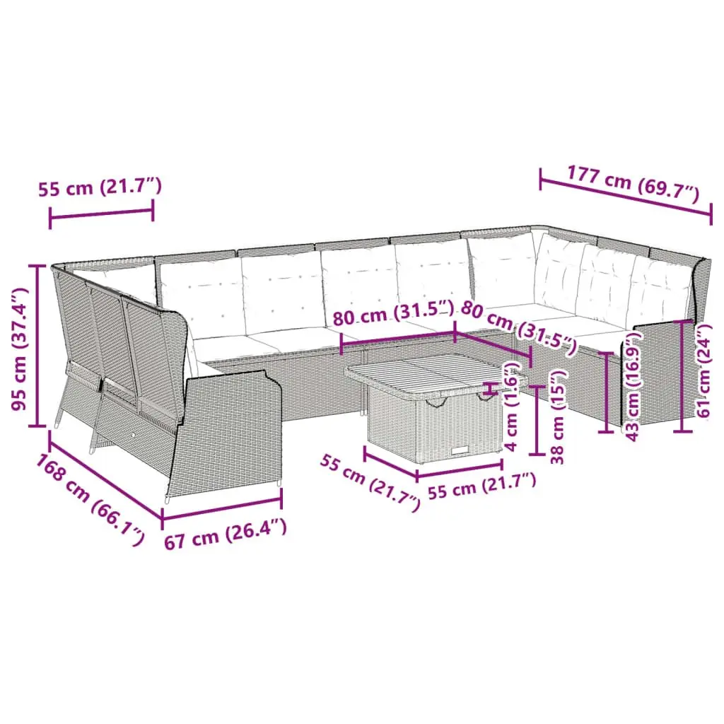 Garden Lounge Set Grey 7 Piece Outdoor Furniture Poly Rattan Patio Sofa Chair