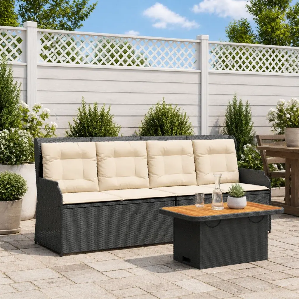 3 Piece Garden Lounge Set Black Rattan Adjustable Backrest Cushions